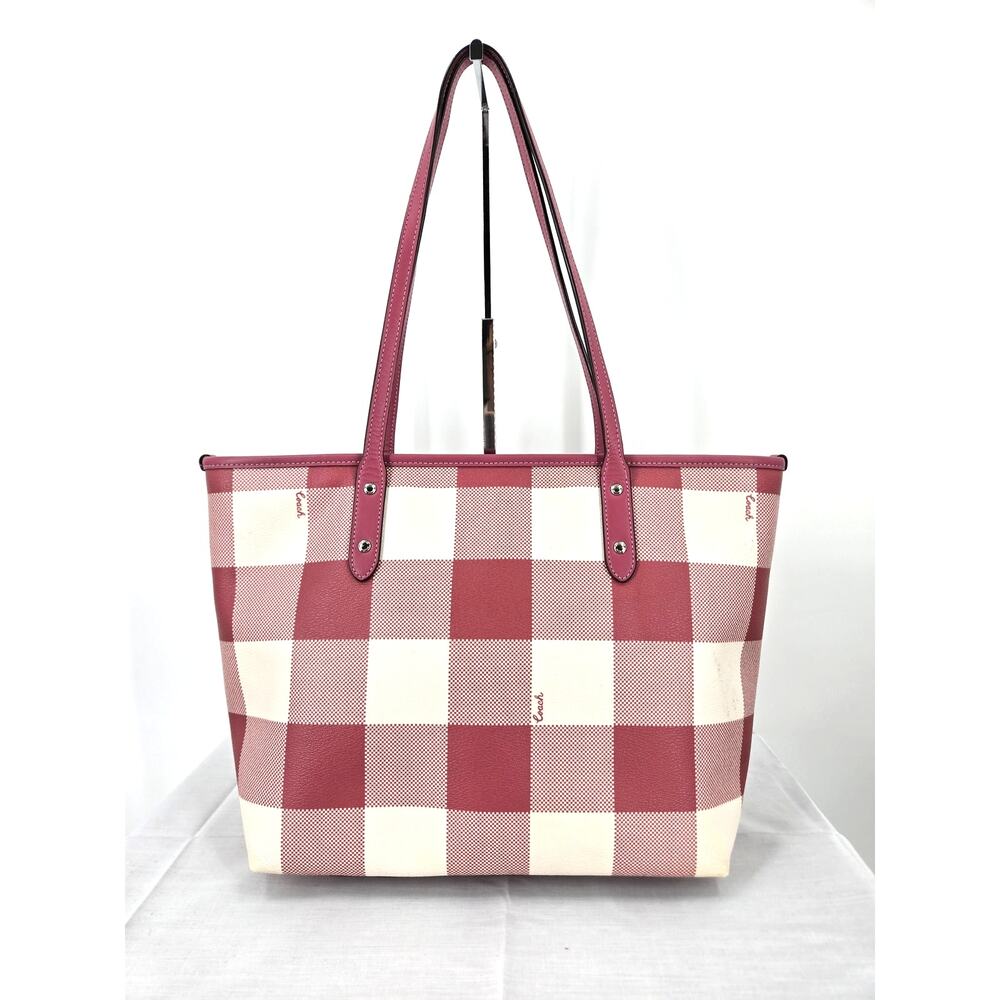 Coach City Zip Tote in Multi-Pink Plaid Print Style F66929 - Picture 2 of 16